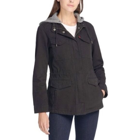 Black & Heather Gray Four-Pocket Military Jacket - Picture 1 of 8